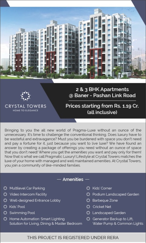 Buy 2 & 3 BHK apartments at Paranjape Crystal Towers in Pune starting at 1.19 Cr. Update